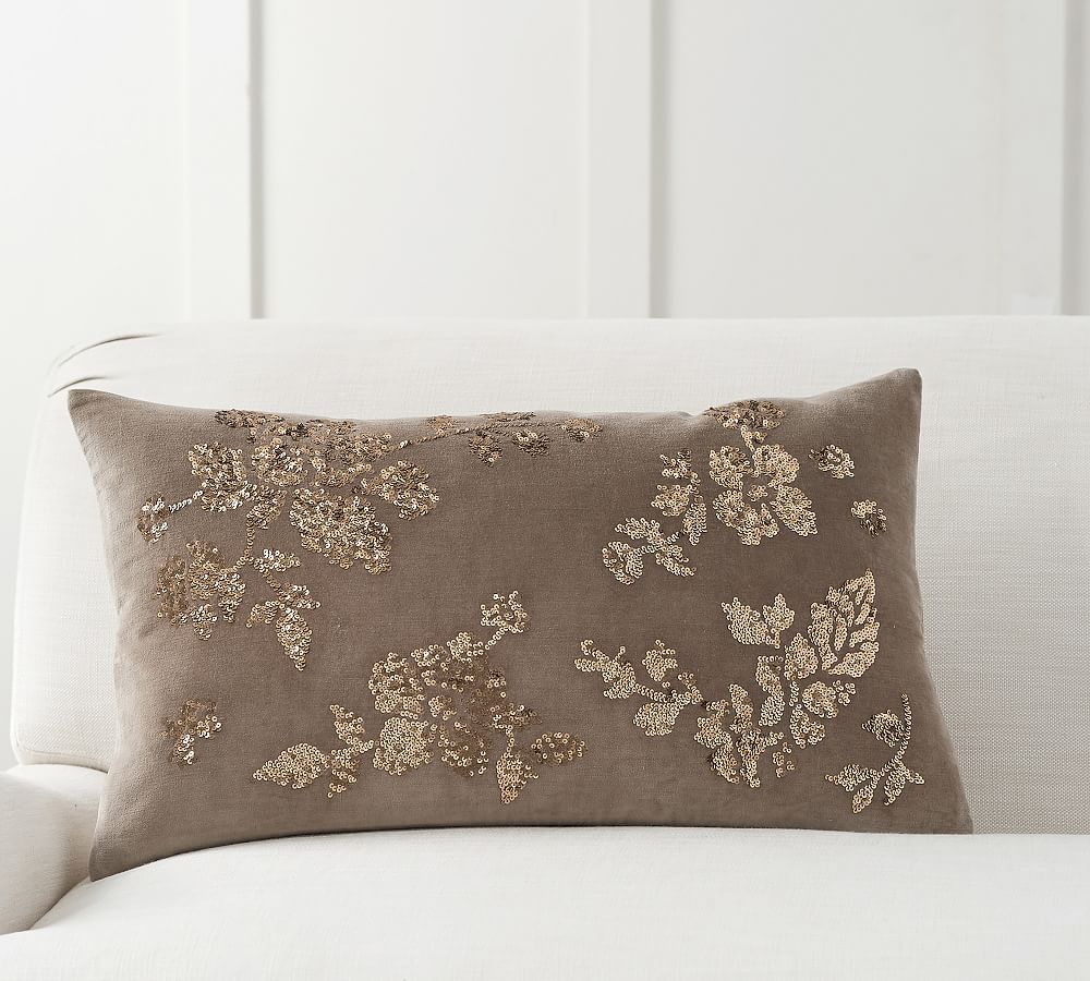 Augustine Embellished Velvet Lumbar Pillow Cover