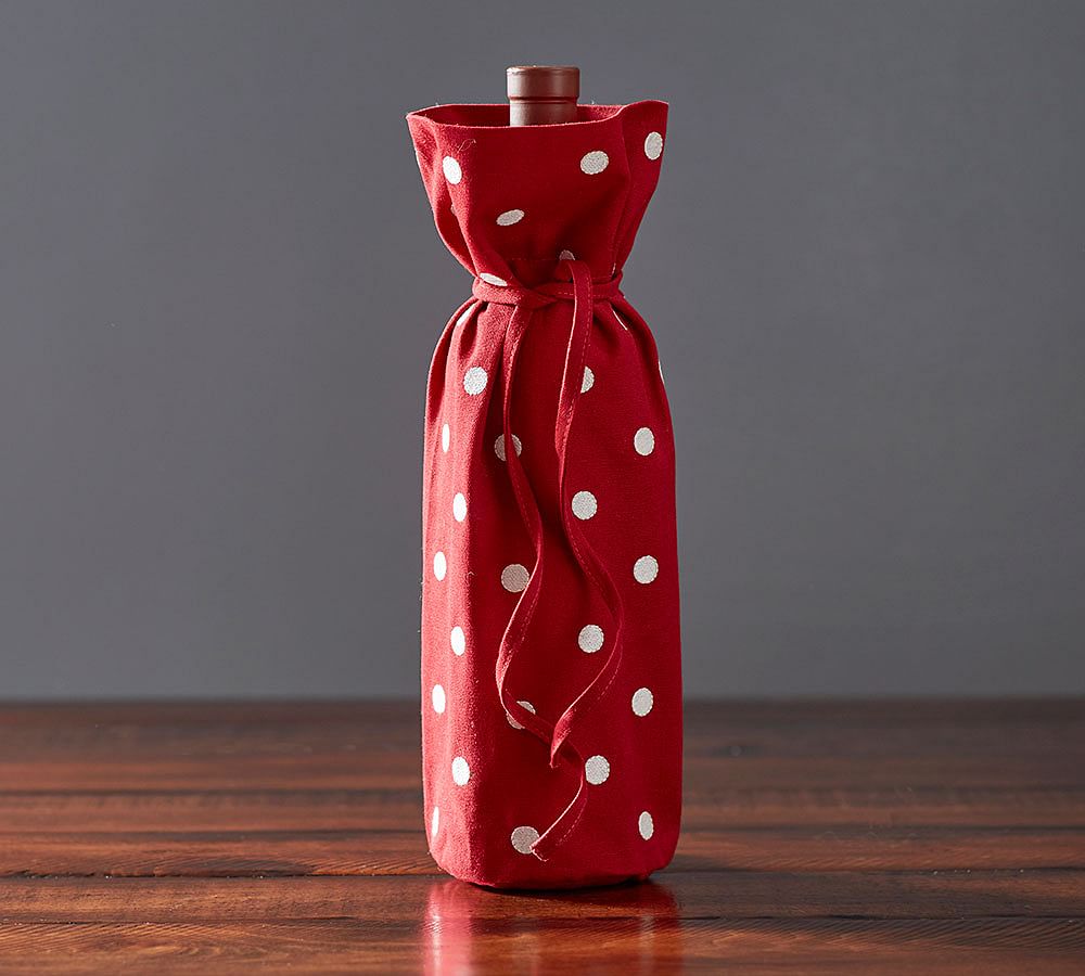 Polka Dot Embroidered Wine Bag - Red and White