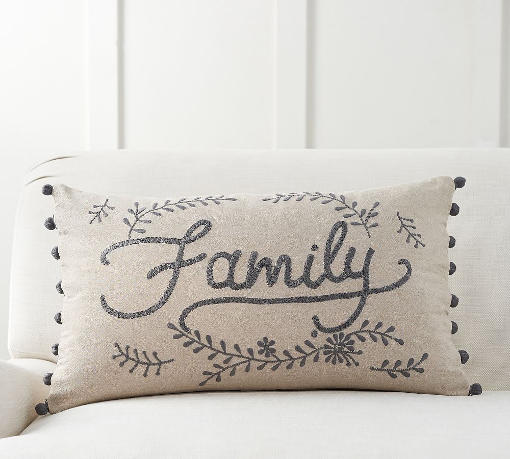 Family Embroidered Lumbar Pillow Cover