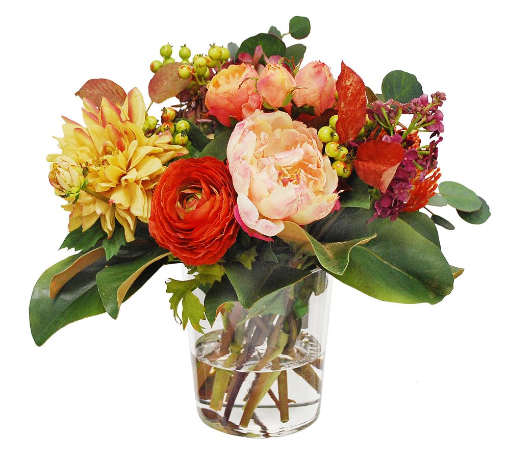Faux Dahlia, Lilac &amp; Rose Arrangement in Vase
