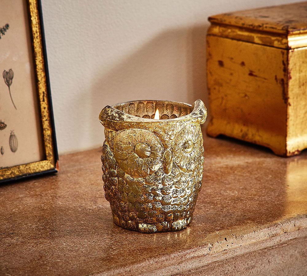 Gold Owl Candle Pot