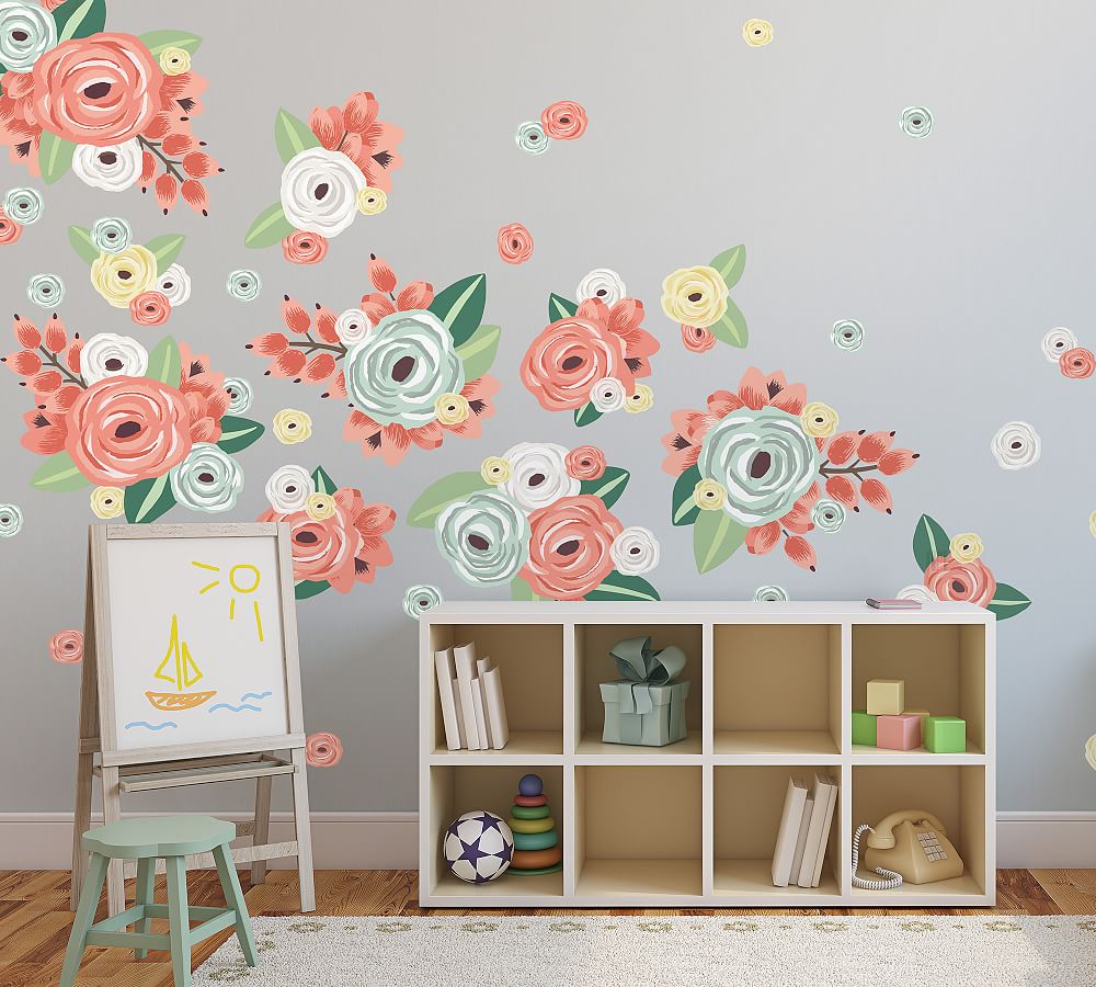 Multicolored Graphic Flowers Removable Wall Decal