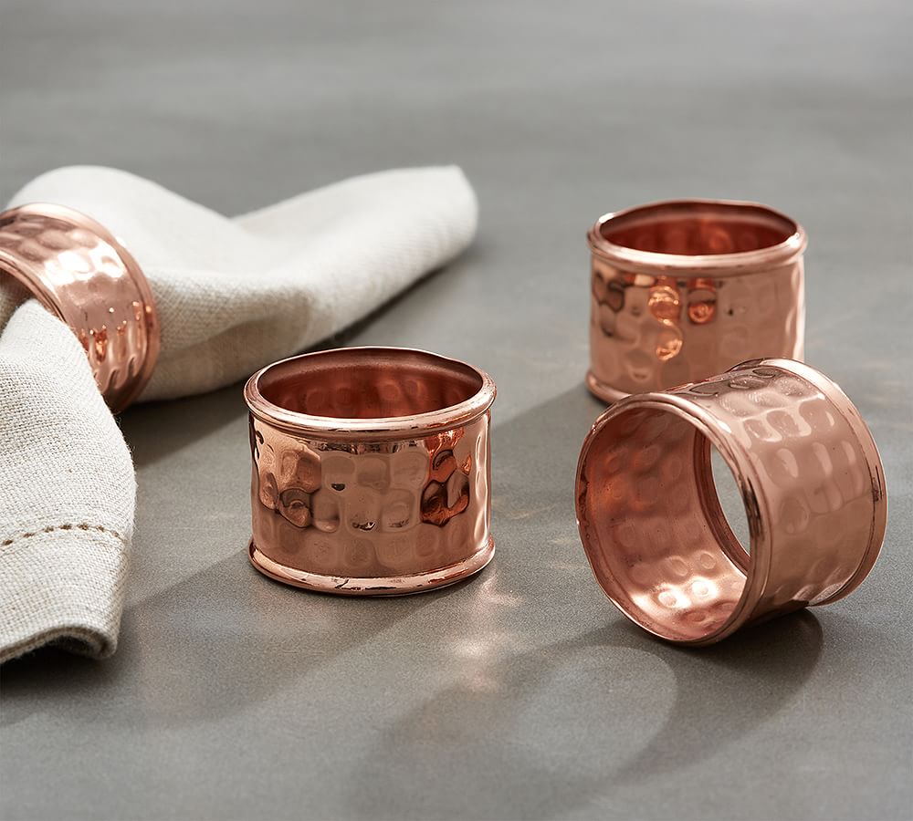 Hammered Copper Napkin Ring Set