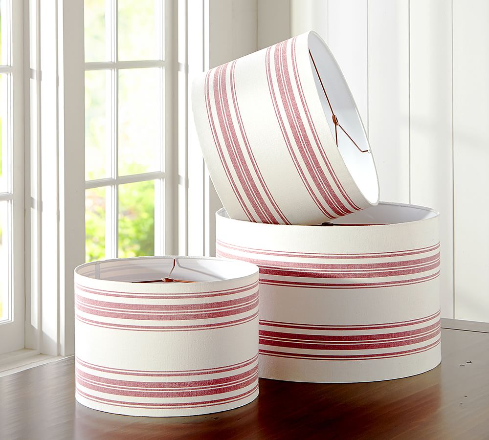 French Stripe Straight Sided Drum Lamp Shade