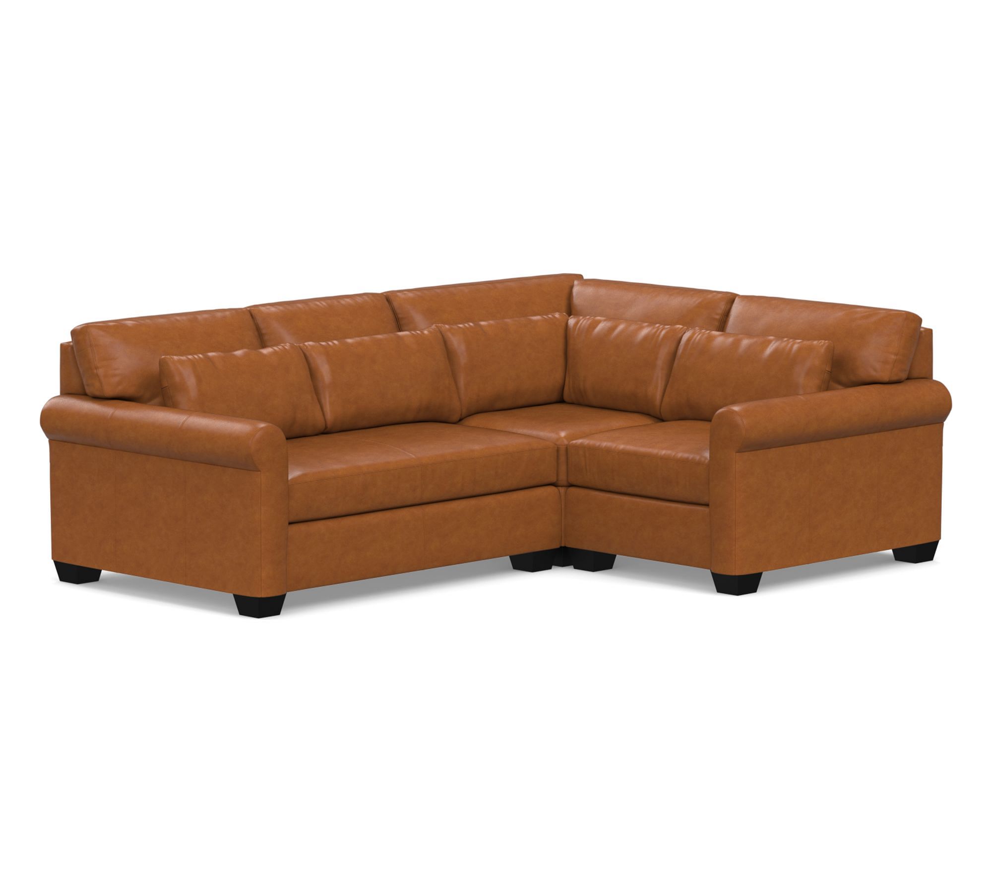 York Roll Arm Deep Seat Leather 3-Piece Sectional (102")