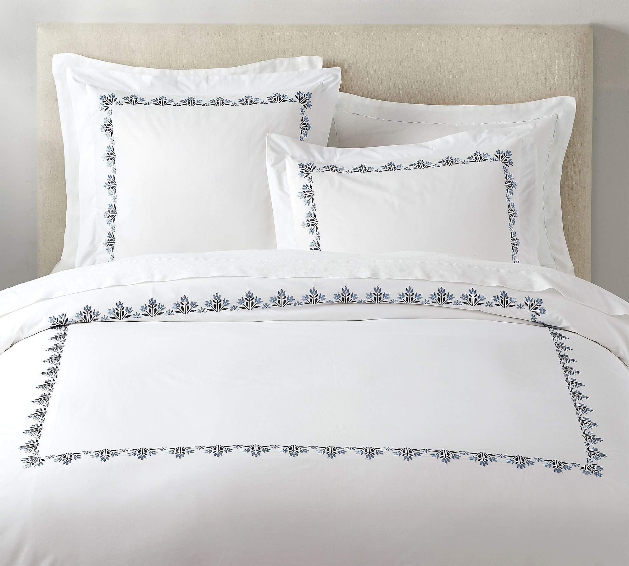 Blossom Embroidered Organic Percale Duvet Cover