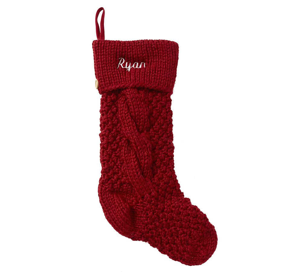 Chunky Cable Knit Stocking, Red - 7