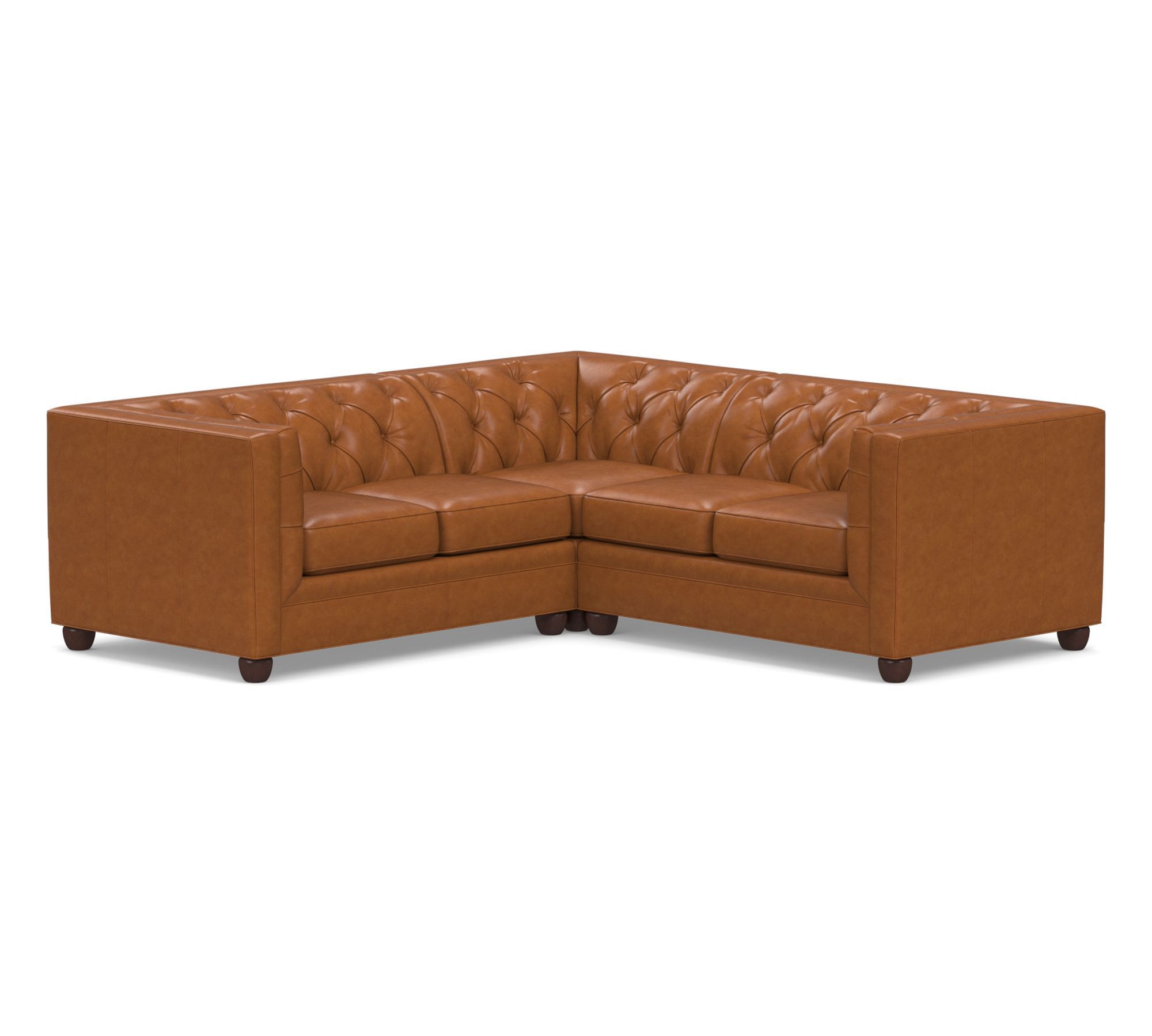 Chesterfield Square Arm Leather 3-Piece L-Shaped Sectional (94")