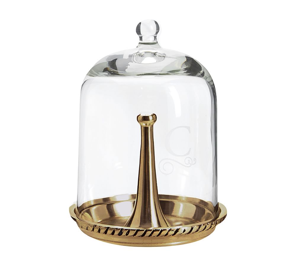Glass Jewelry Cloches Ring Holder, Small, Brass