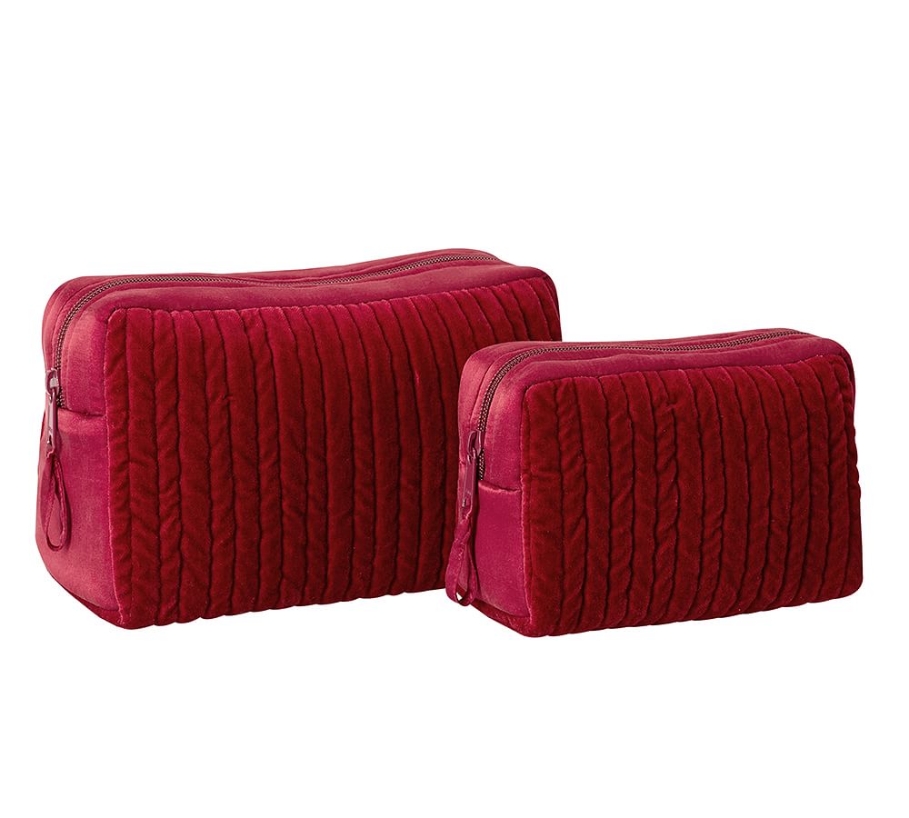Channel Quilted Velvet Cosmetic Bags, Set of 2, Red