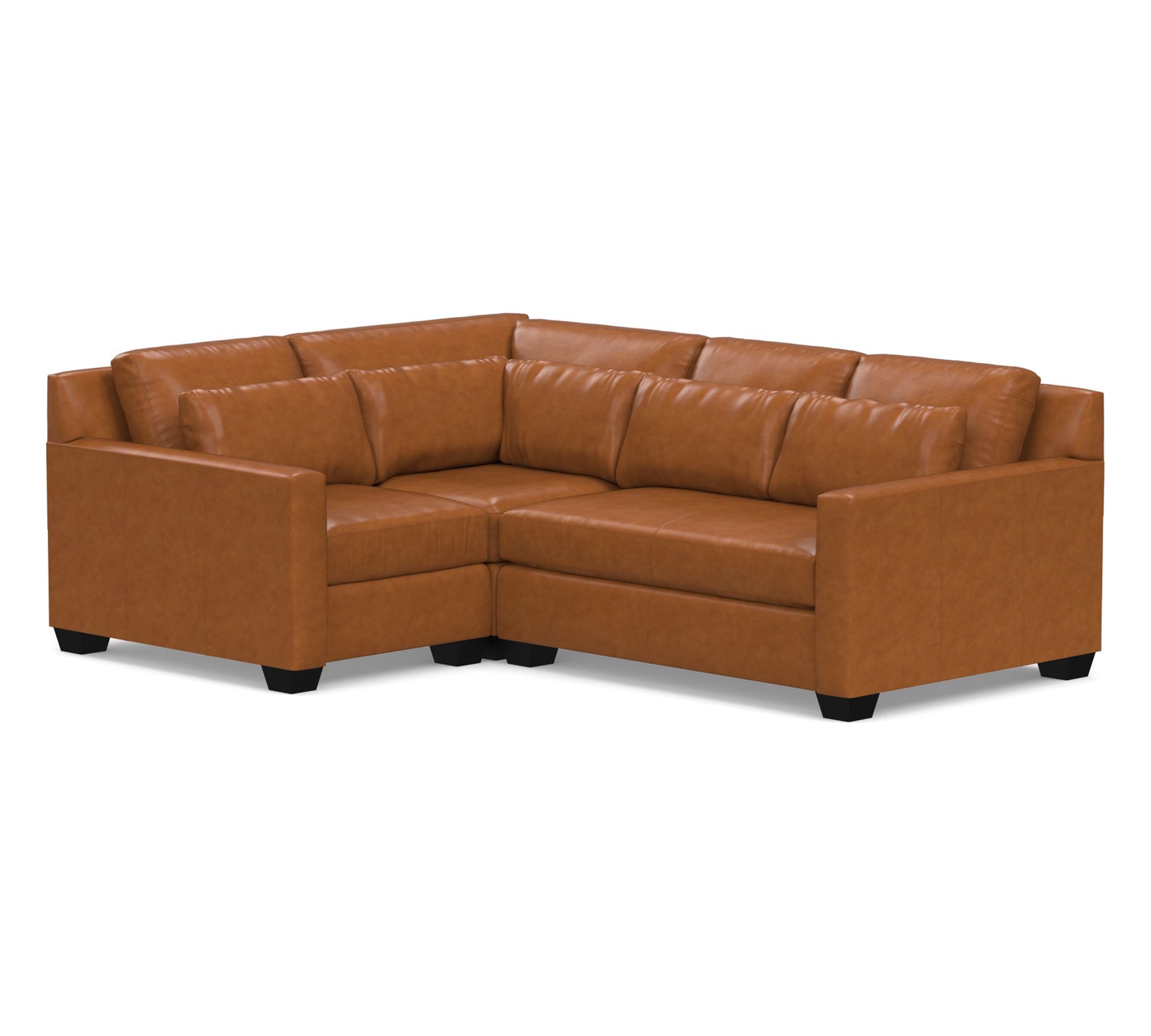 York Square Arm Deep Seat Leather 3-Piece Sectional (100")