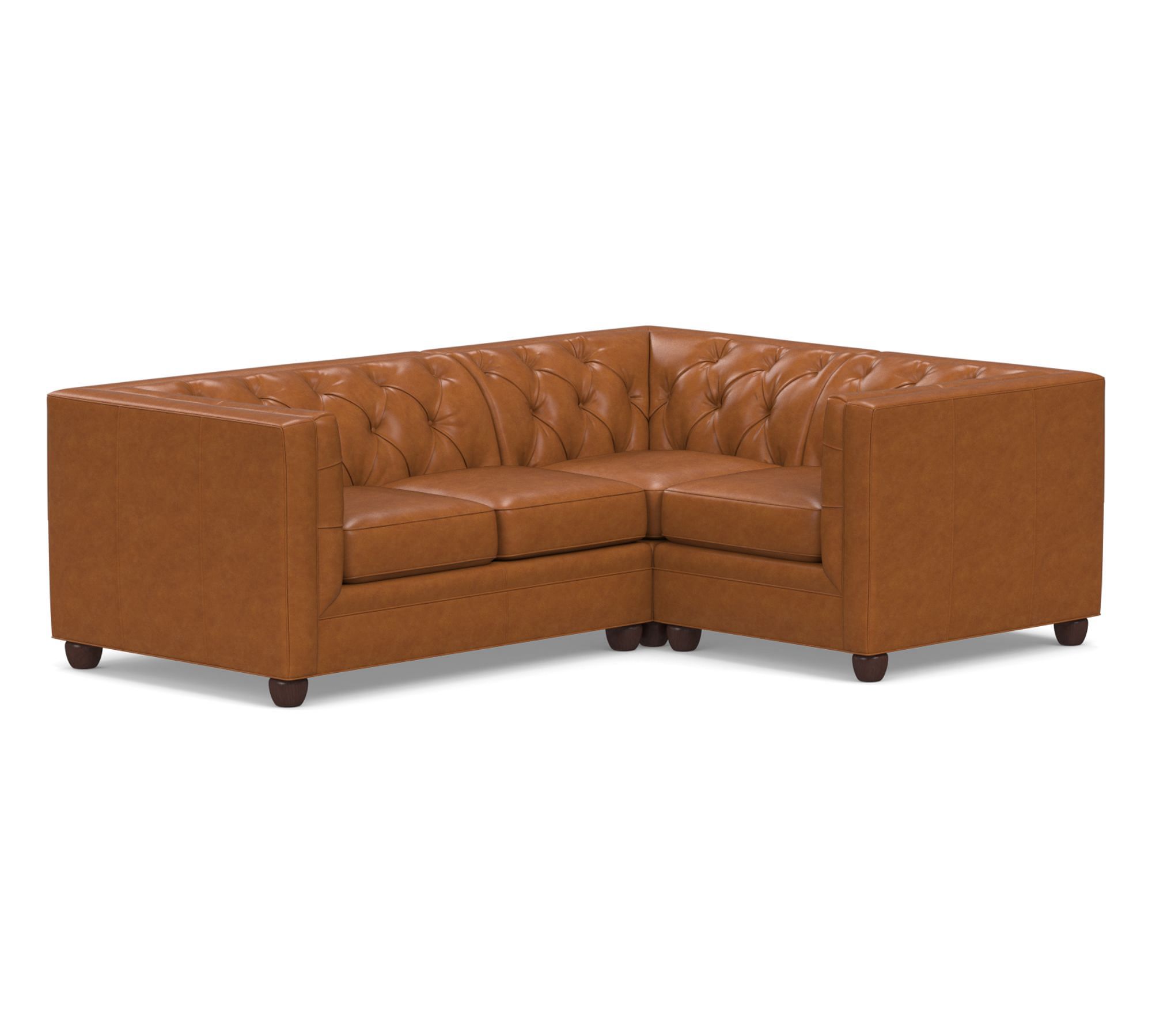 Chesterfield Square Arm Leather 3-Piece Sectional (94")
