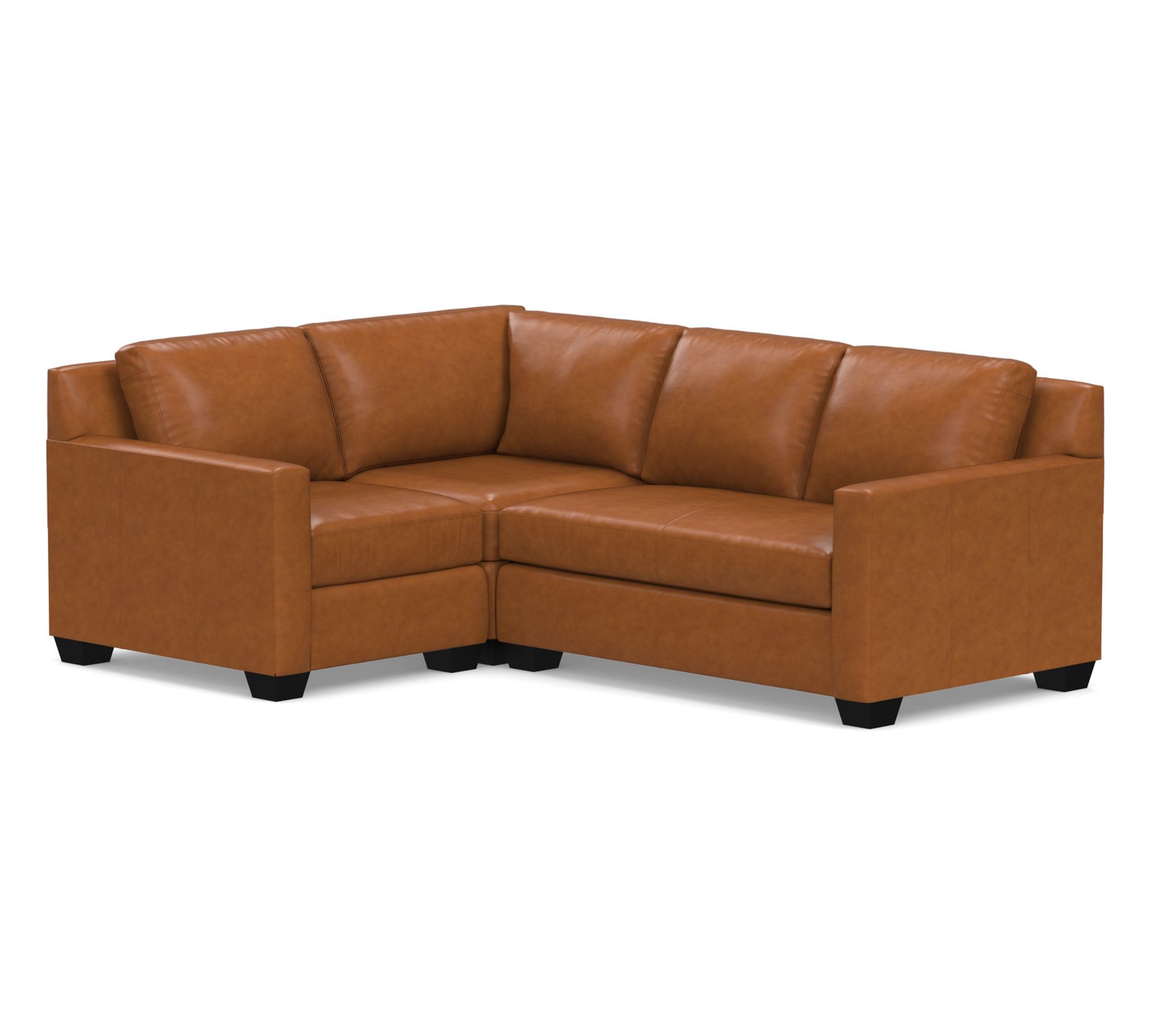 York Square Arm Leather 3-Piece Sectional (94")
