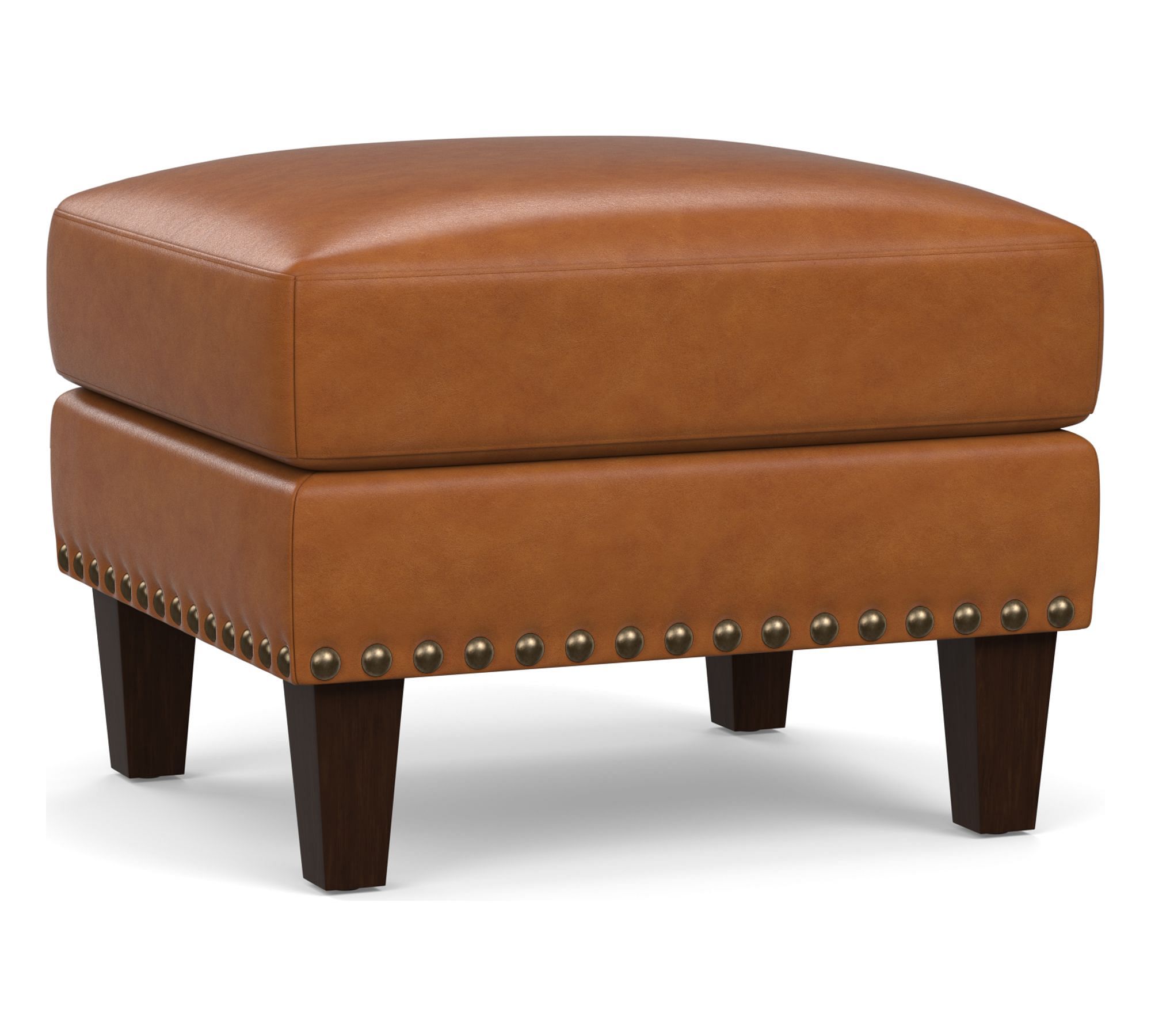 Harlow Leather Ottoman with Nailheads