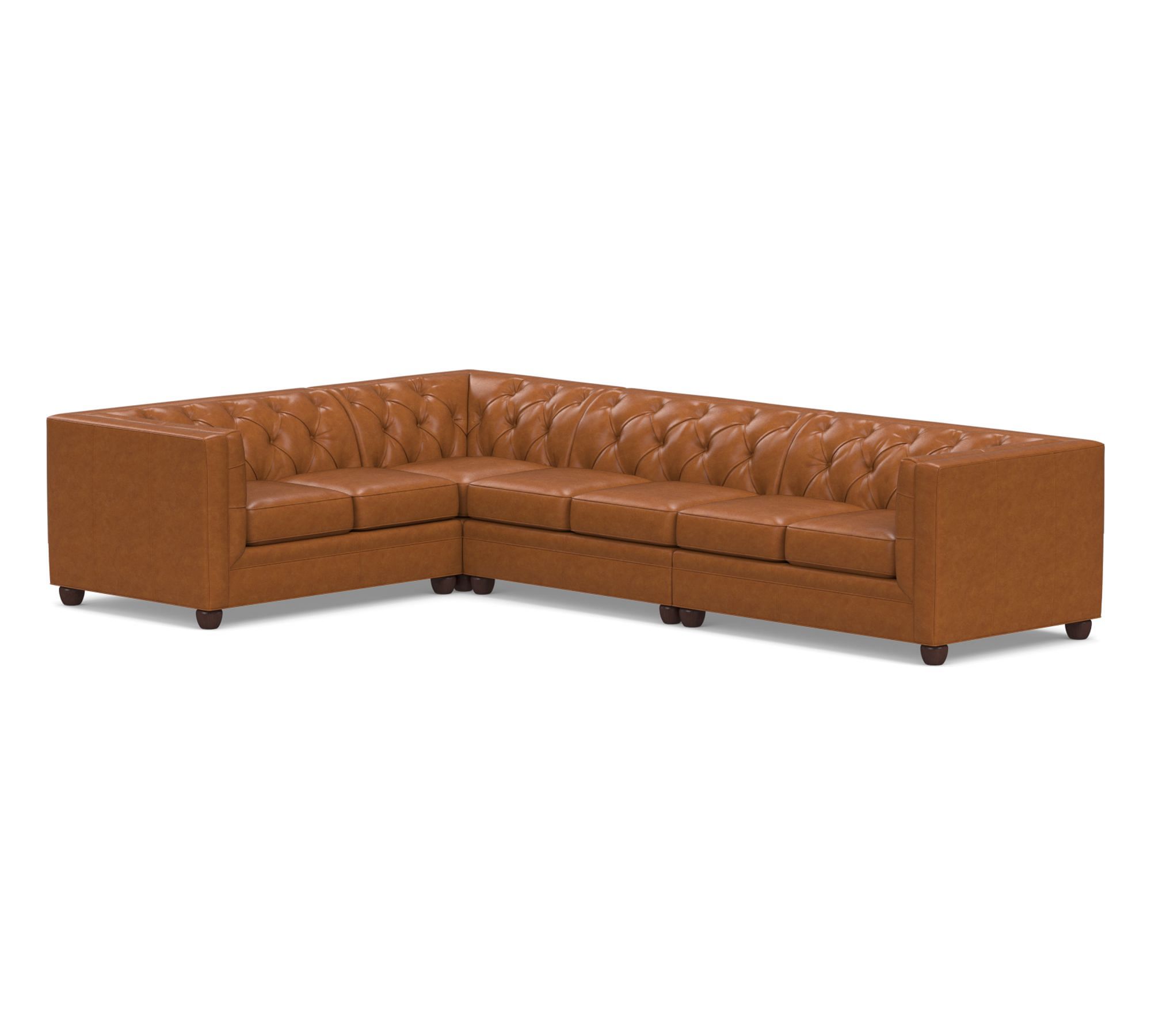 Chesterfield Square Arm Leather Chaise Sectional (90")