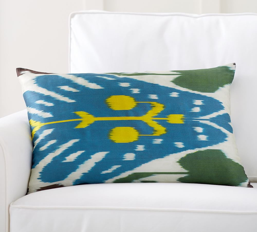 Aria Ikat Printed Silk Lumbar Pillow Cover, 16 x 26