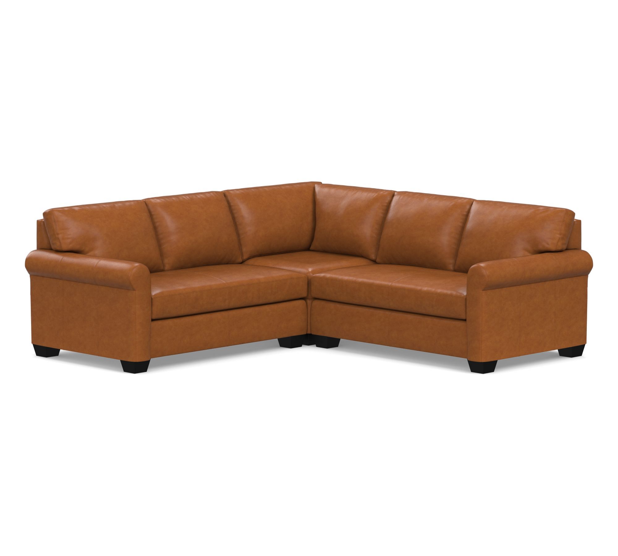 York Roll Arm Leather 3-Piece L-Shaped Sectional (96")