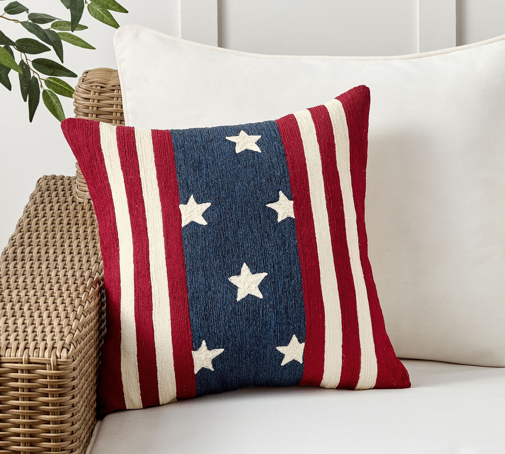 Stars and Stripes Embroidered Outdoor Pillow