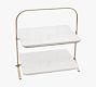 Two Tiered Marble Server with Brass Frame