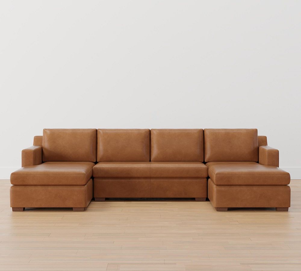 Shasta Square Arm Leather Double Chaise Sectional