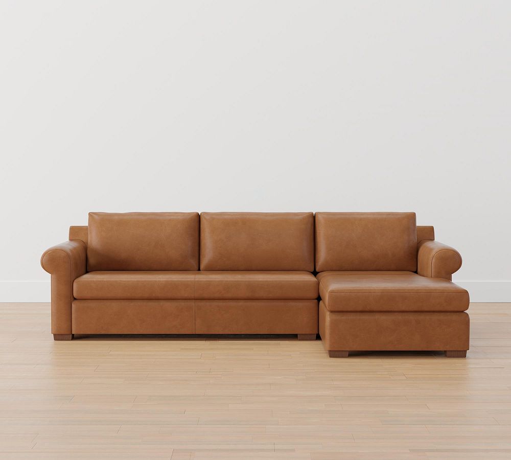 Shasta Roll Arm Leather Chaise Sectional
