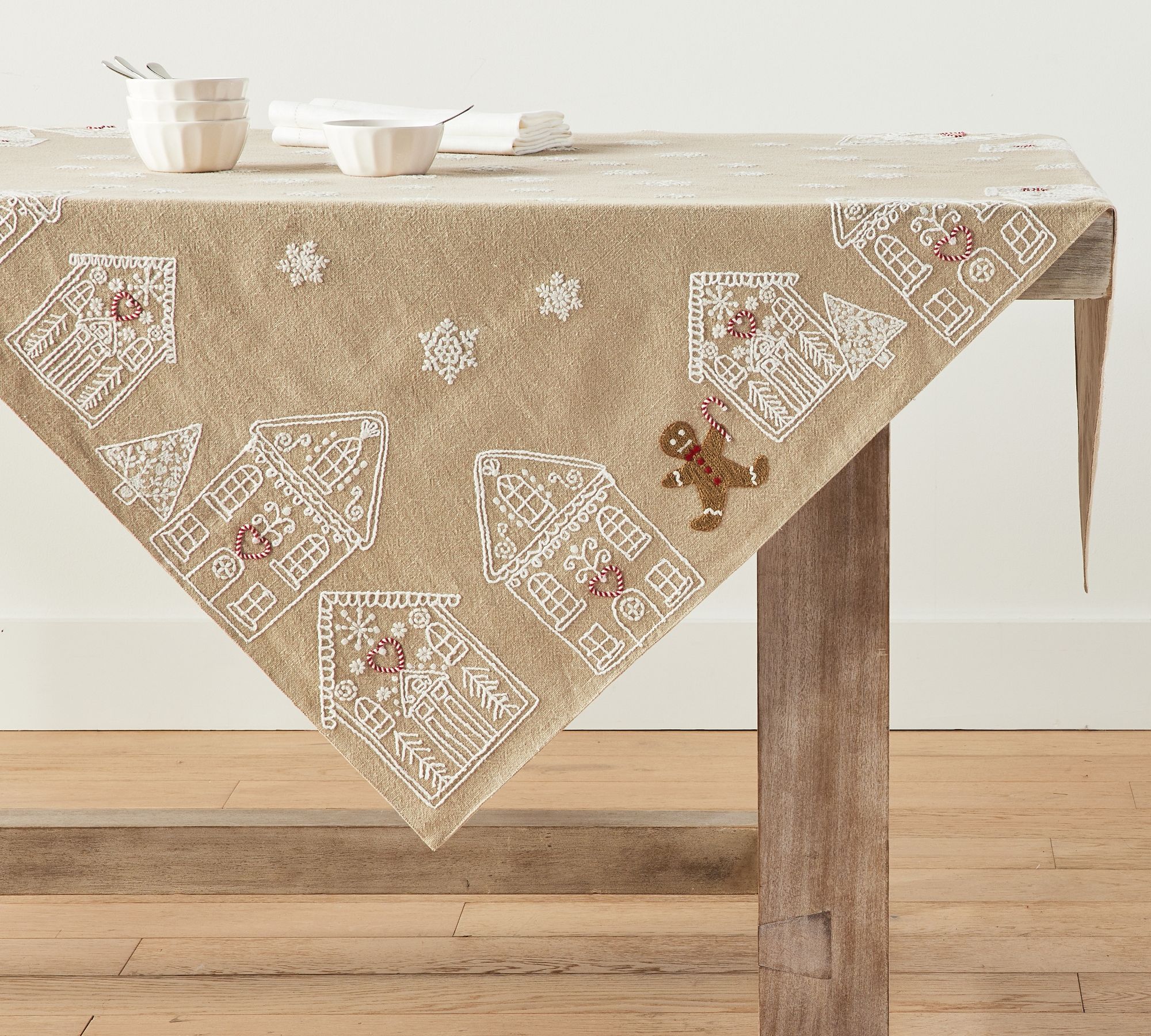 Gingerbread Village Embroidered Table Throw