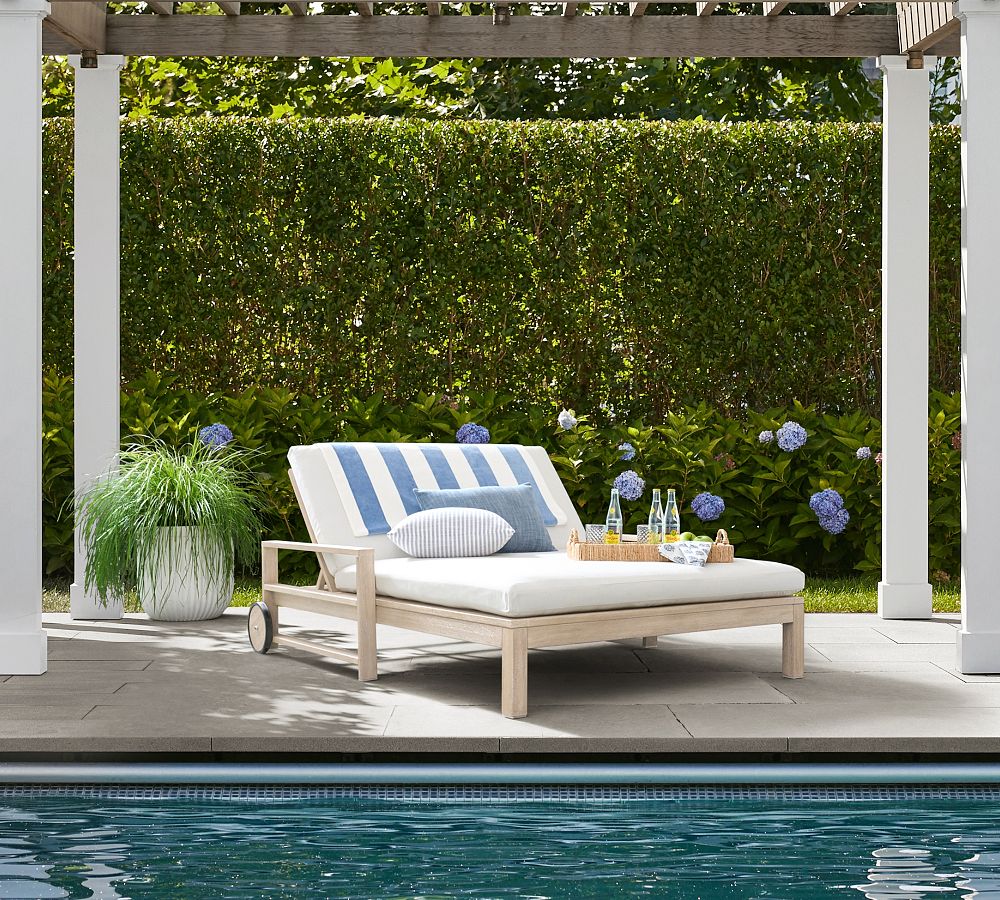 Indio Eucalyptus Double Outdoor Chaise Lounge with Wheels