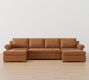 Shasta Roll Arm Leather Double Chaise Sectional (126&quot;&ndash;148&quot;)