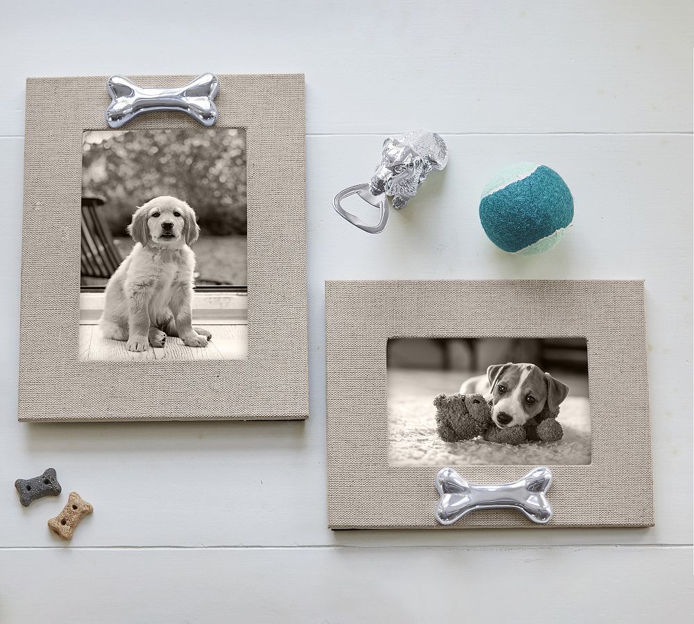 Linen Picture Frame with Silver Dog Bone