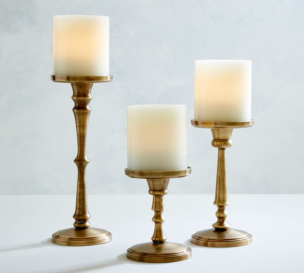 Booker Pillar Candleholder, Brass, Set of 3