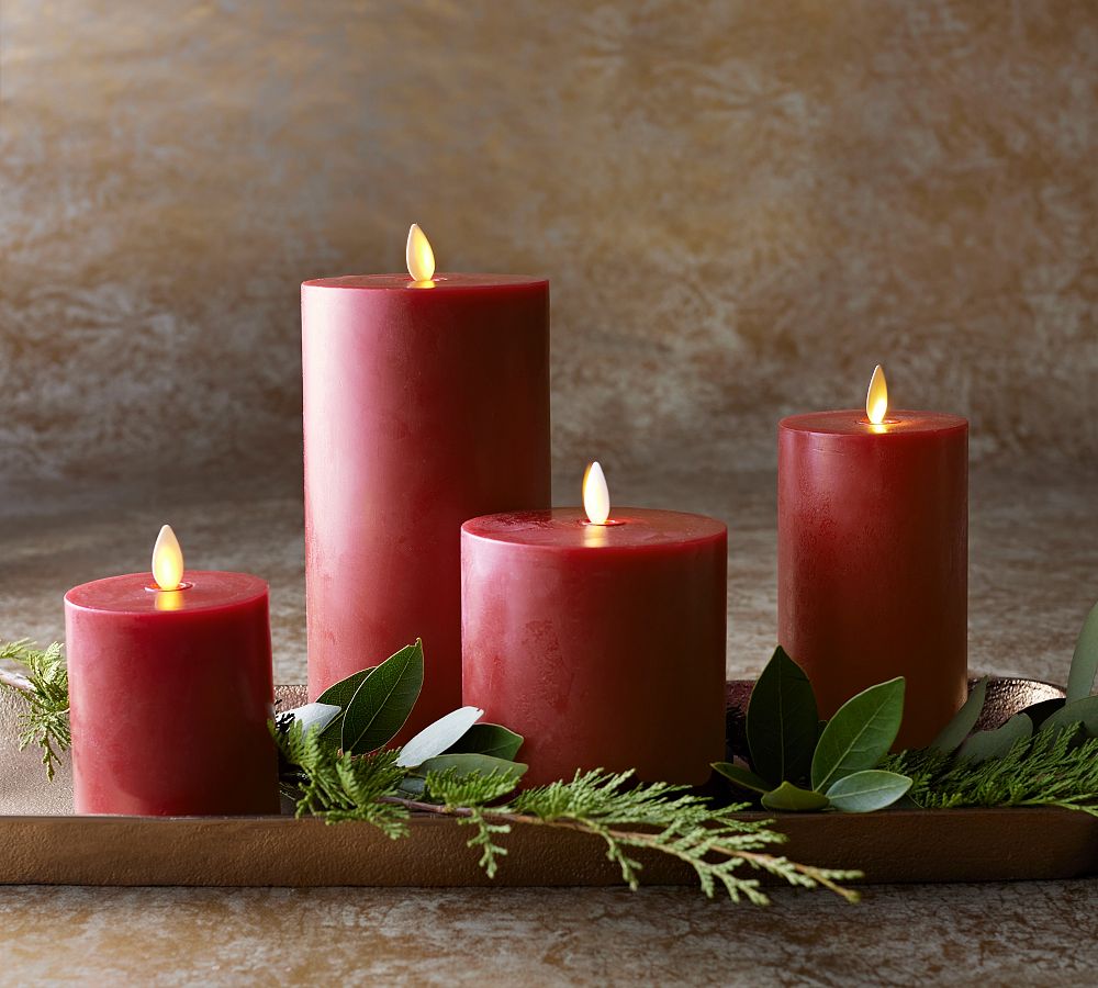 Premium Flickering Flameless Wax Pillar Candles - Red