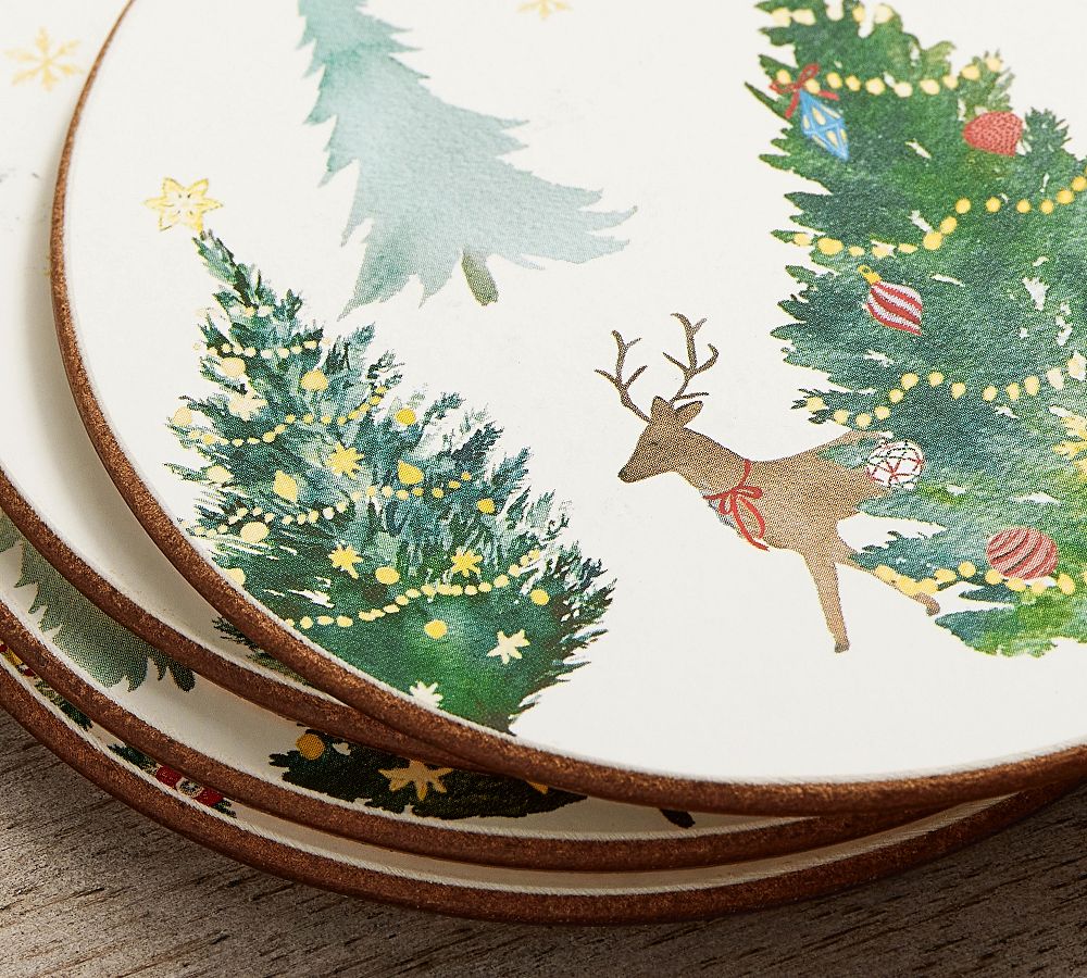 Christmas in the Country Cork Coasters Set of 4 Pottery Barn