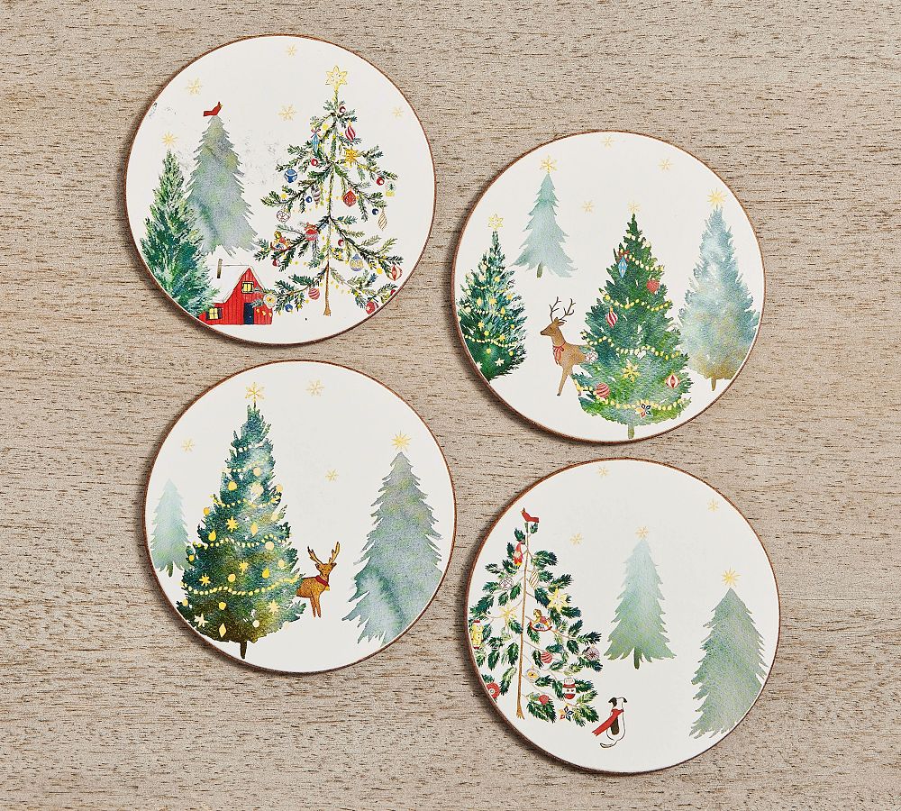 Christmas in the Country Cork Coasters Set of 4 Pottery Barn