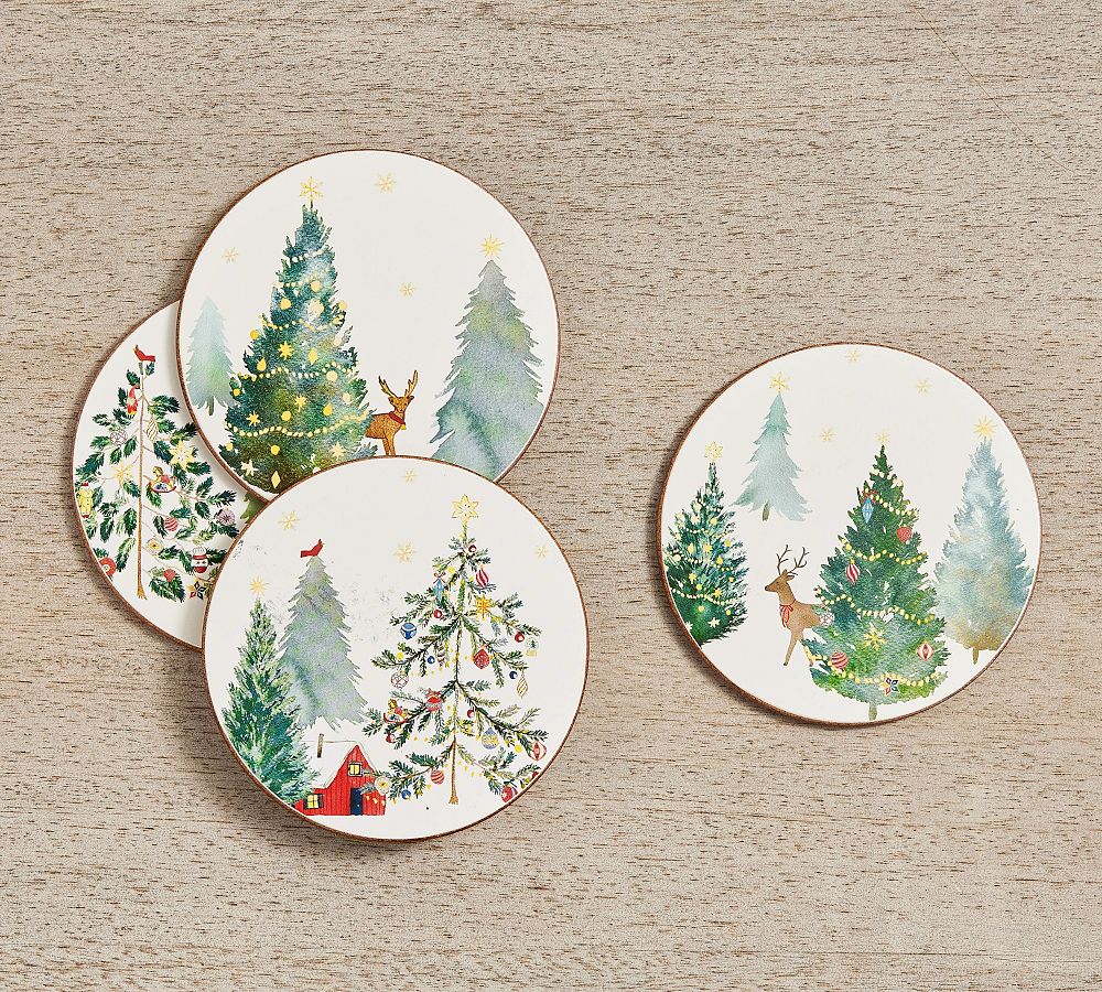 Christmas in the Country Cork Coasters Set of 4 Pottery Barn