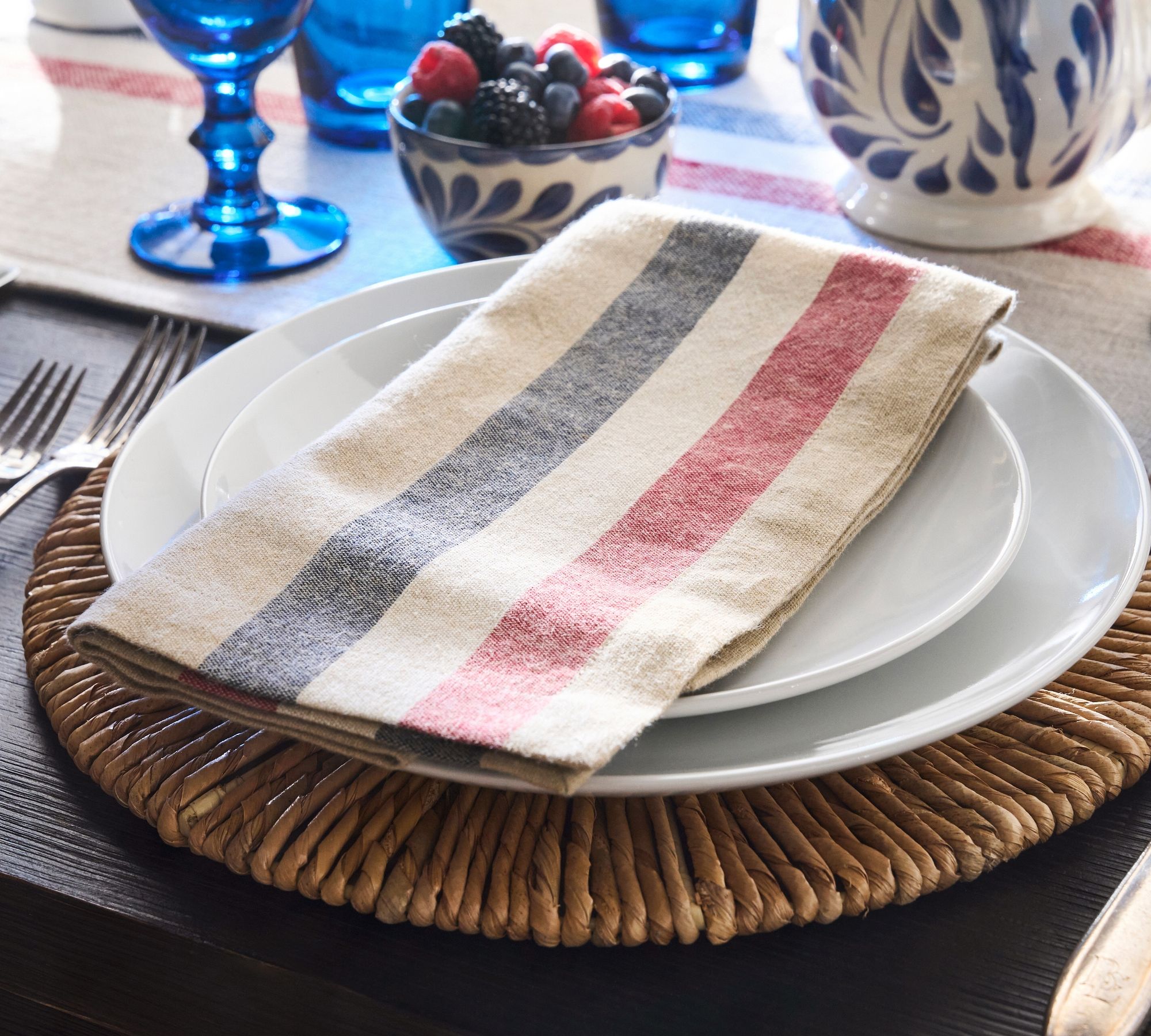 Patriotic Stripe Cotton Napkins - Set of 4