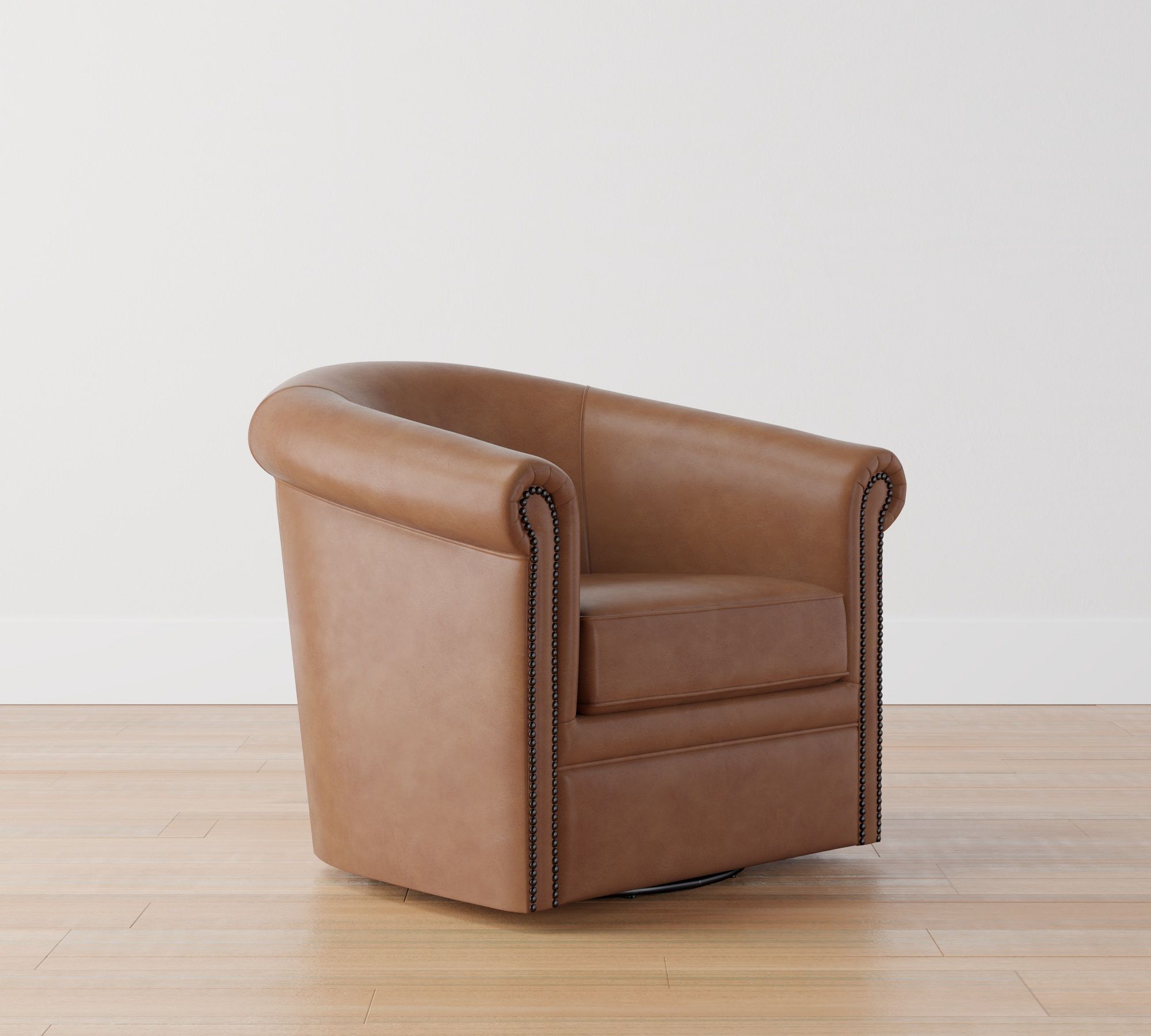 Cyrus Barrel Arm Leather Swivel Chair