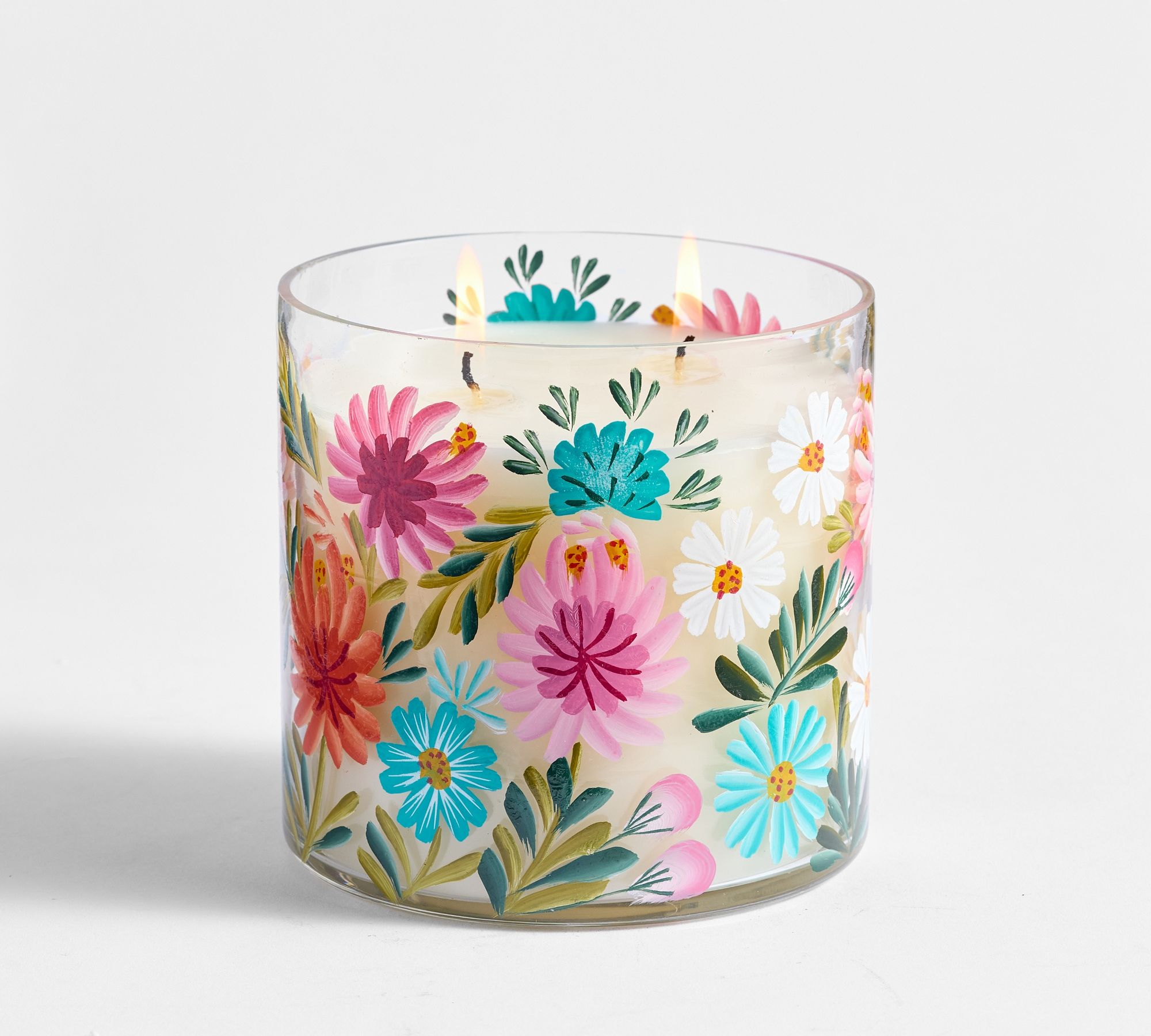 Hand Painted Flower Candle - White Fig & Vetiver