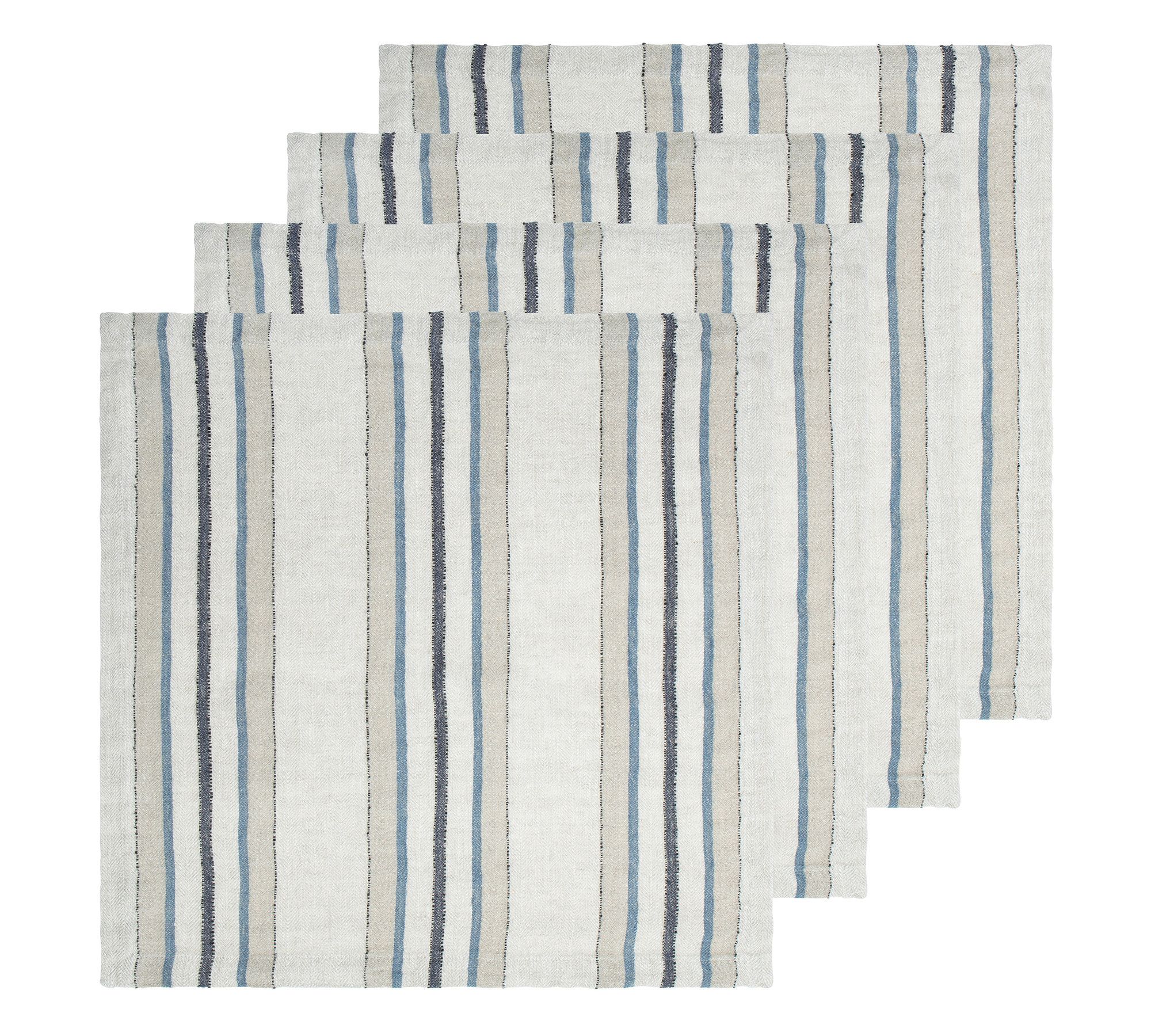 Trio Striped Block Print Cotton Napkins - Set of 4
