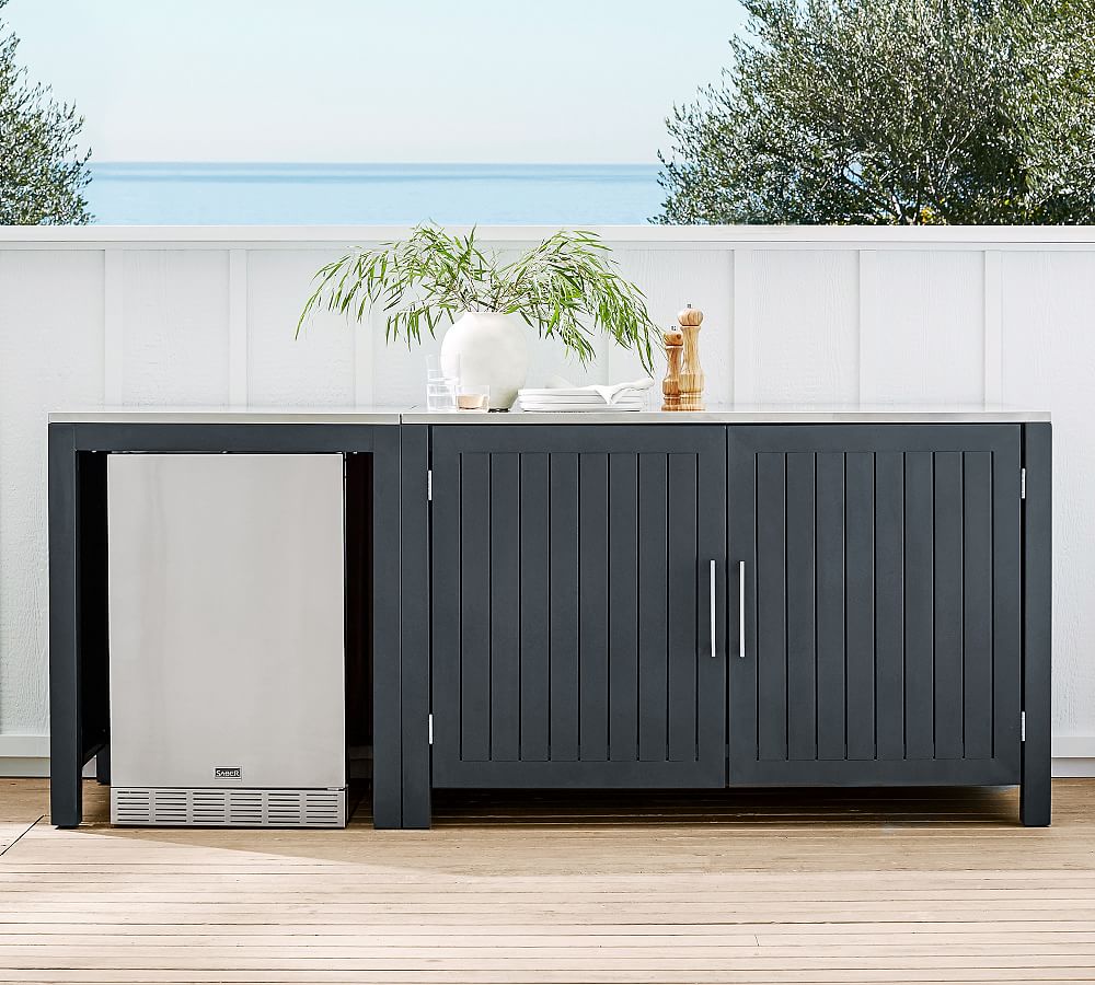 Indio Metal Outdoor Kitchen Convertable Refrigerator &amp; Double Door Cabinet