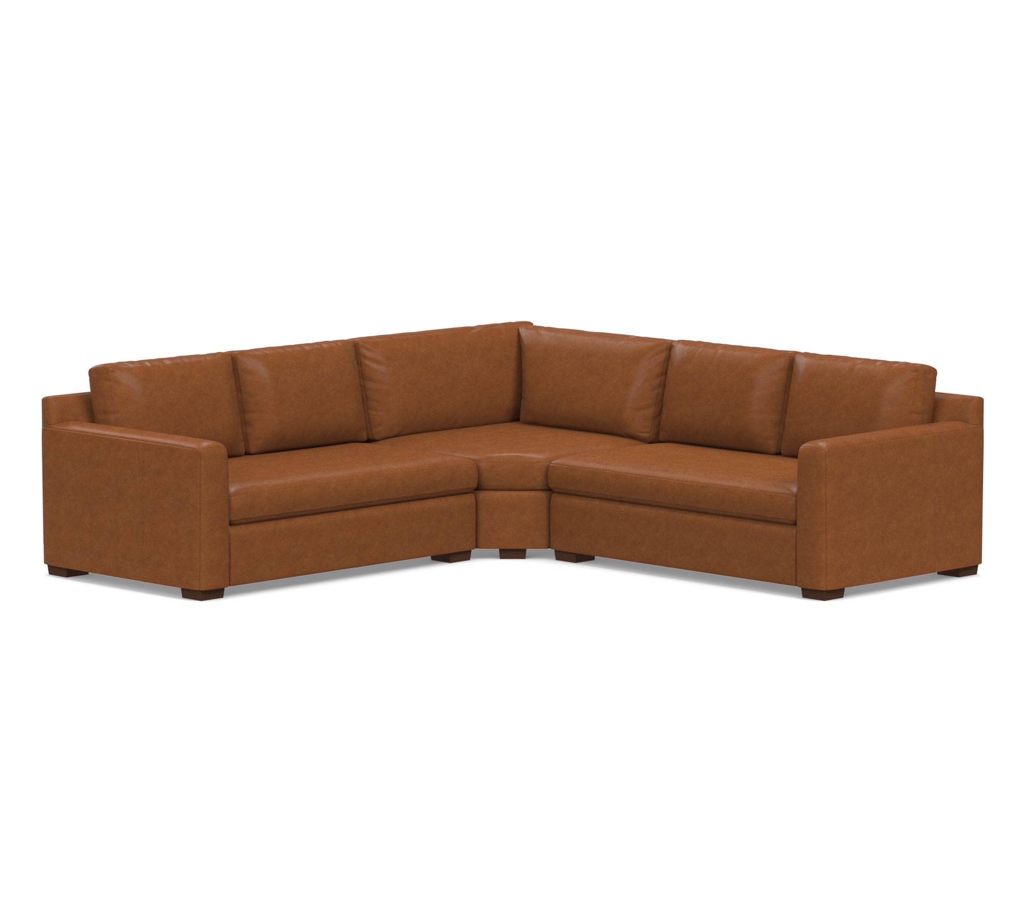 Shasta Square Arm Leather 3-Piece L-Shaped Wedge Sectional (103"–109")