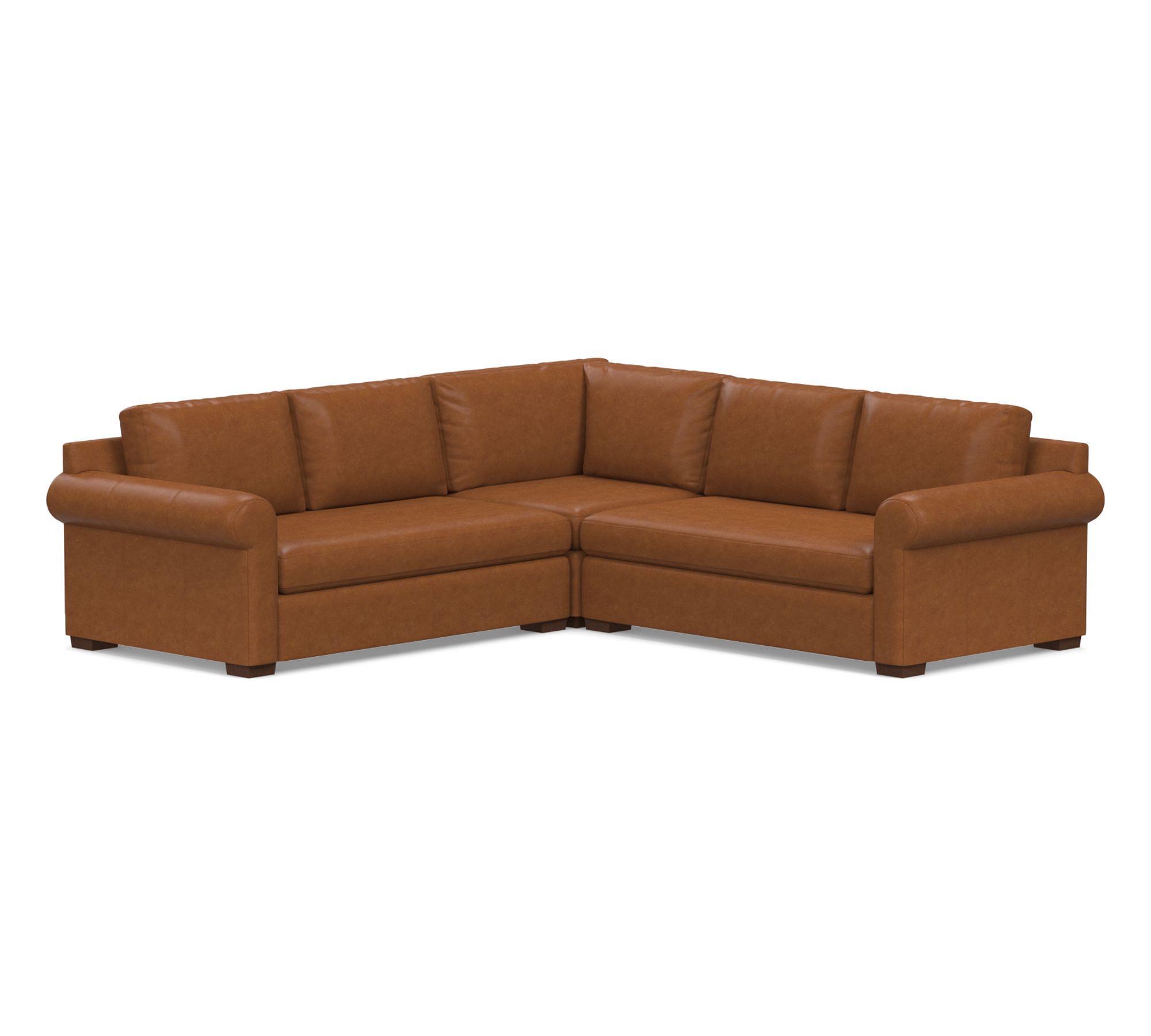 Shasta Roll Arm Leather 3-Piece L-Shaped Sectional (100"–105")