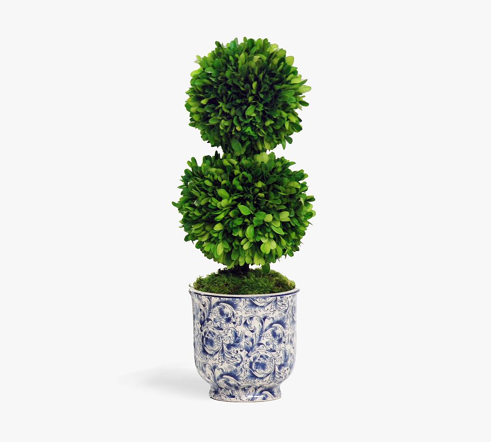 Faux Double Boxwood Ball Topiary In Ceramic Pot