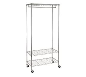 Chrome Rolling Clothing Rack with Shelves | Pottery Barn