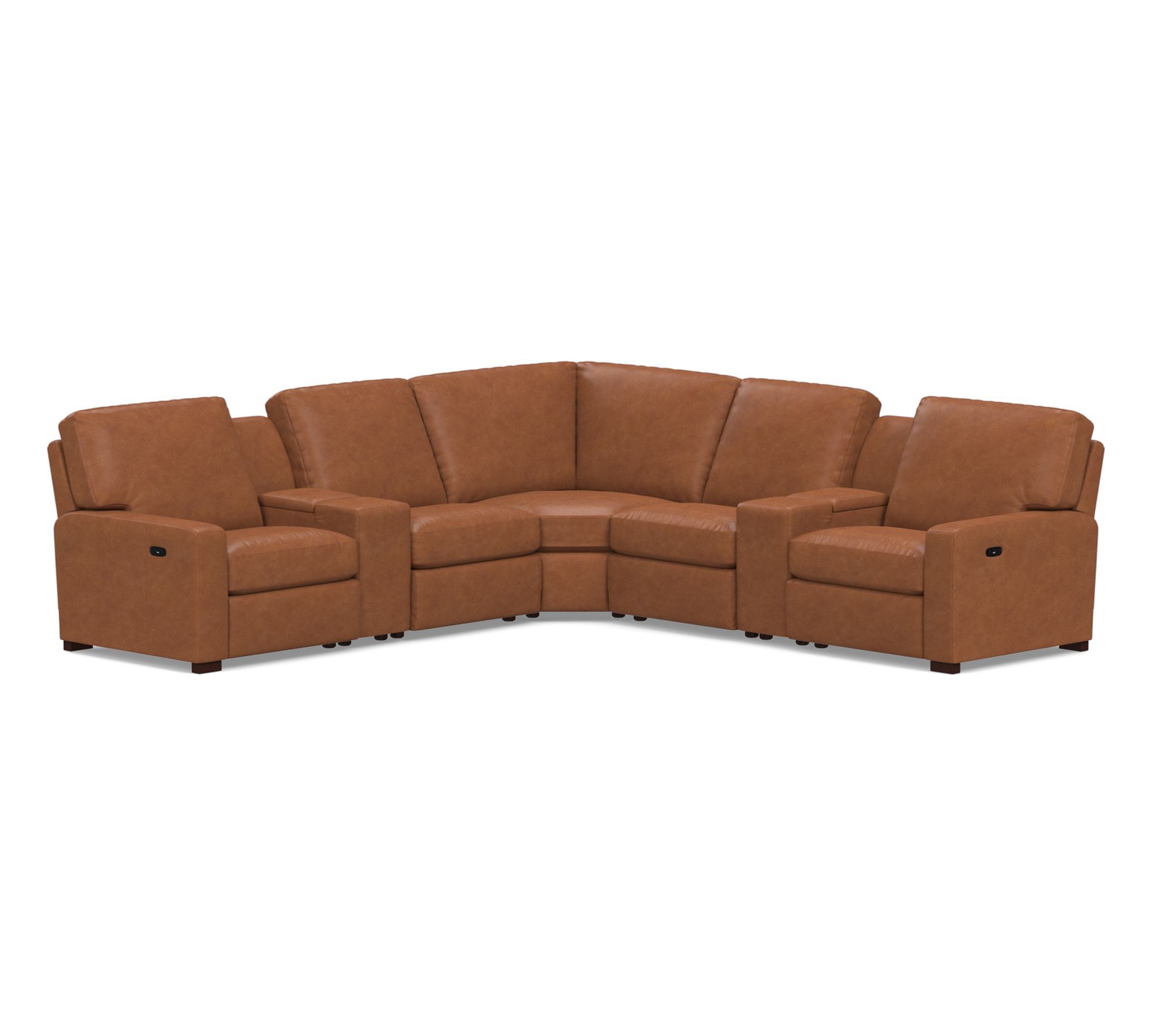 Turner Square Arm Leather Power Reclining L-Shaped Sectional (115"–128")
