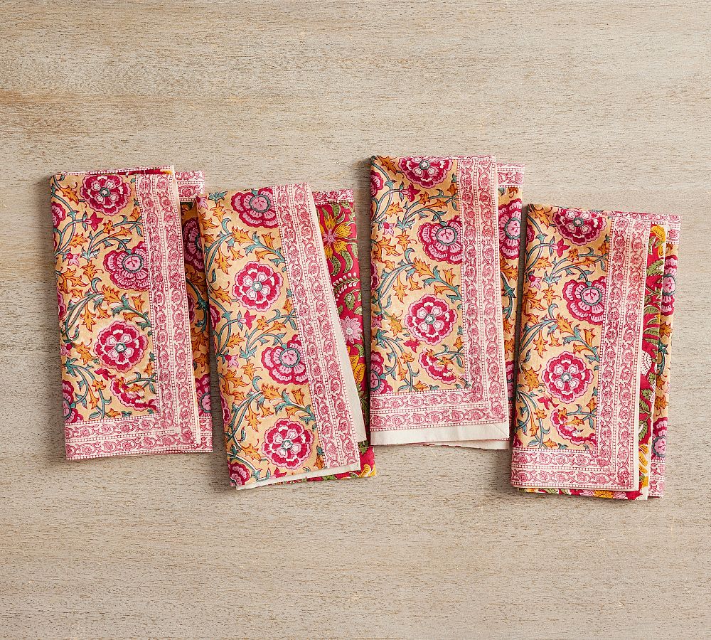 Annalise Block Print Cotton Napkins - Set of 4