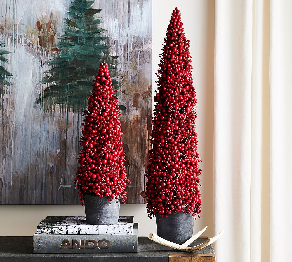 Faux Potted Berry Cluster Cone Trees