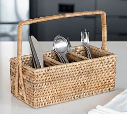 Tava Handwoven Rattan Rectangular Flatware Caddy | Pottery Barn