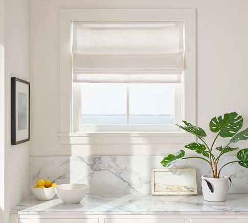 Contemporary White Linen Blend Sheer Flat Roman shade – Classic
