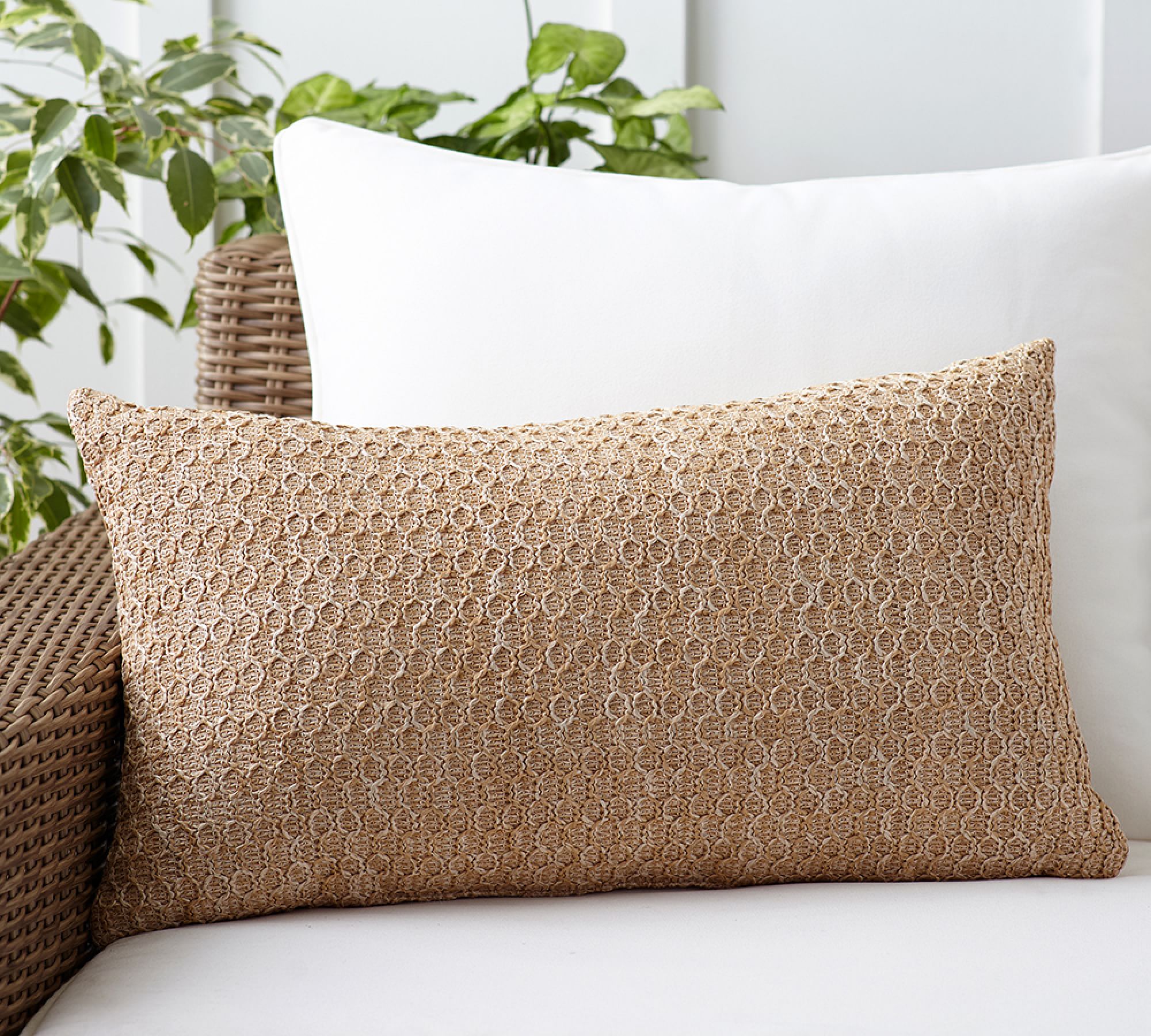 Faux Natural Fiber Honeycomb Outdoor Lumbar Pillow