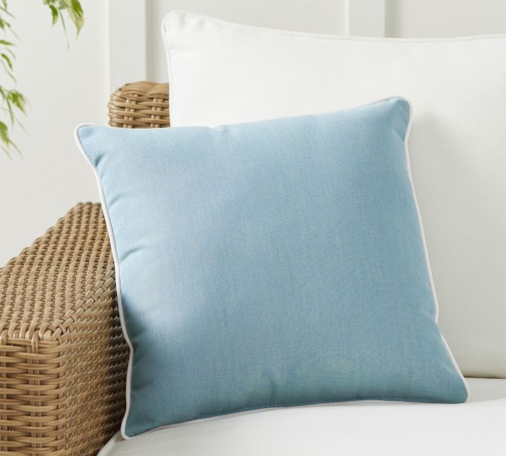 Sunbrella , Contrast Piped Solid Outdoor Pillow, 24, Horizon | Pottery Barn